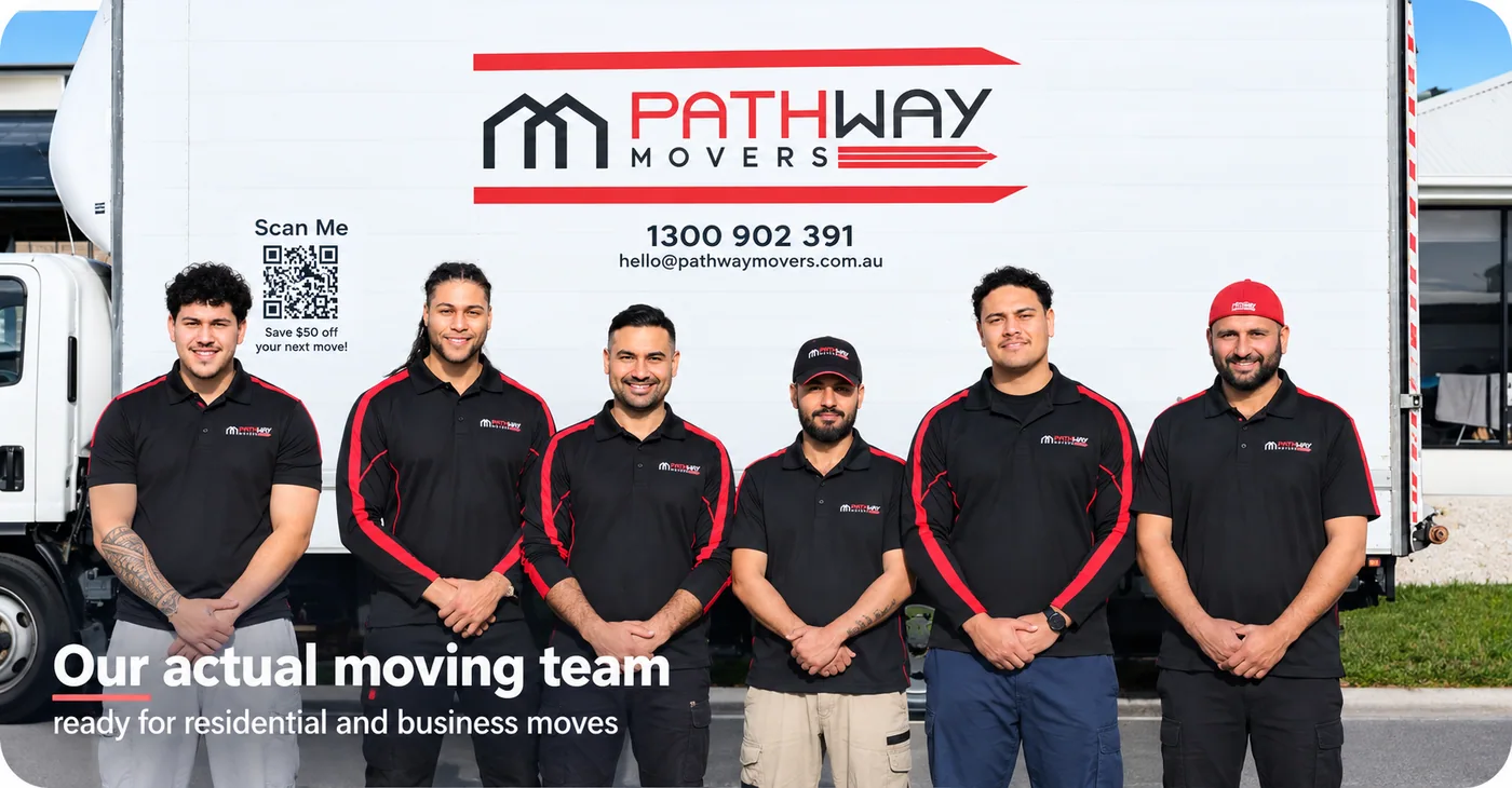 Pathway Movers team in front of a moving truck